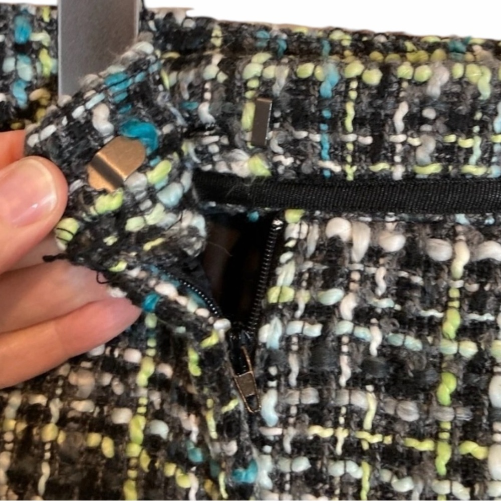 SANDRO ✘ Preppy Turquoise Black Tweed Jacket Midi Skirt Suit 2 Pc Set Office, L - Picture 4 of 12